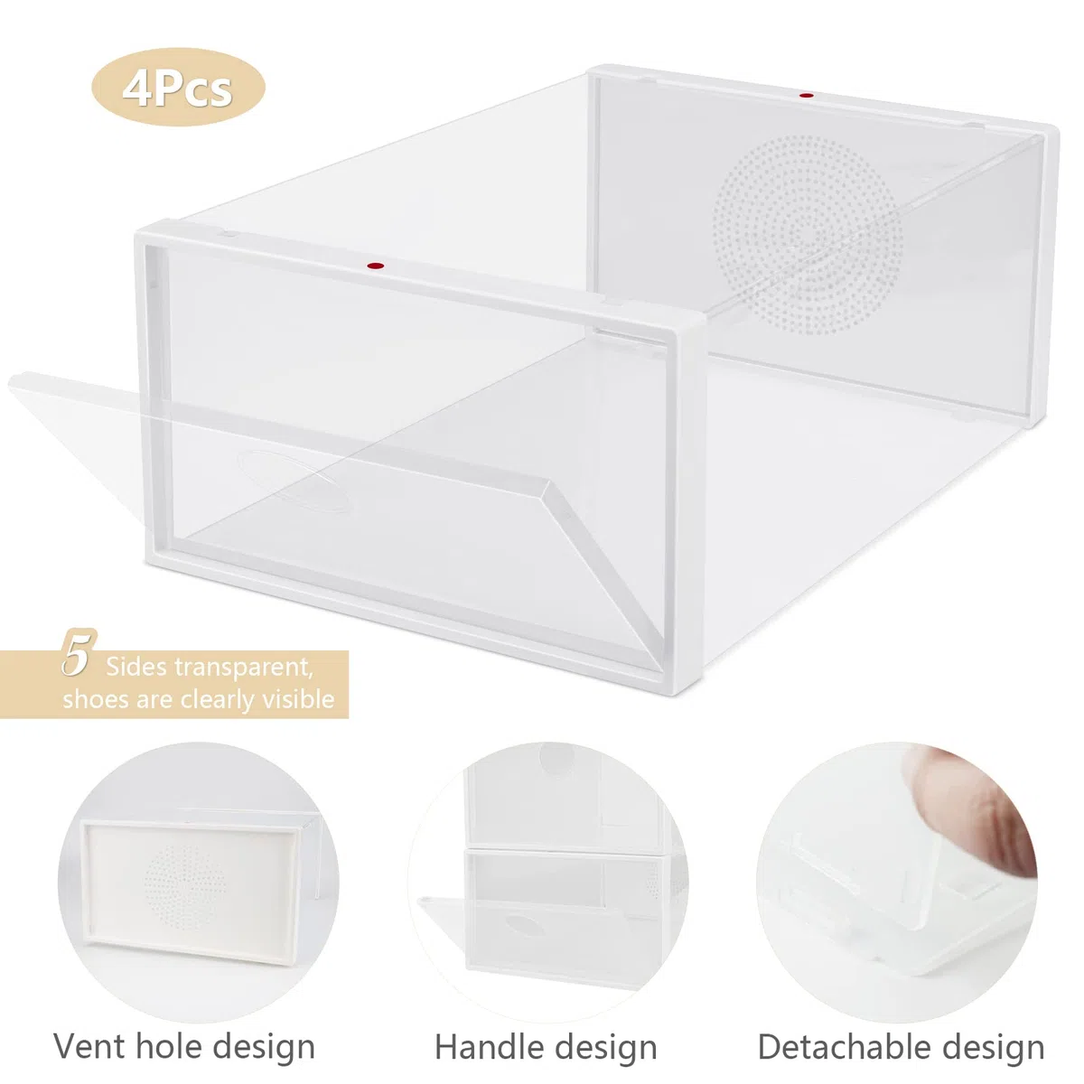 Windfromort Cajas de Zapatos 4 Pieza Transparentes Cajas de Almacenamiento de Zapatos 33.5x23x13 cm Apilables Contenedor Zapatos para Tacones Altos Zapatillas de Deporte