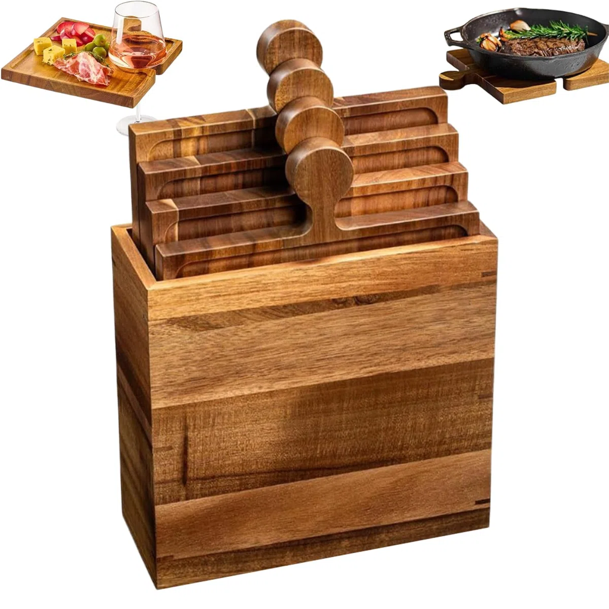 Tabla para Quesos Bandeja De Madera Para La Cocina | Set De Puzzle Para Tabla De Embutidos para Frutas Frutos Secos Queso Carne Pan Reuniones Familiares Navideñas