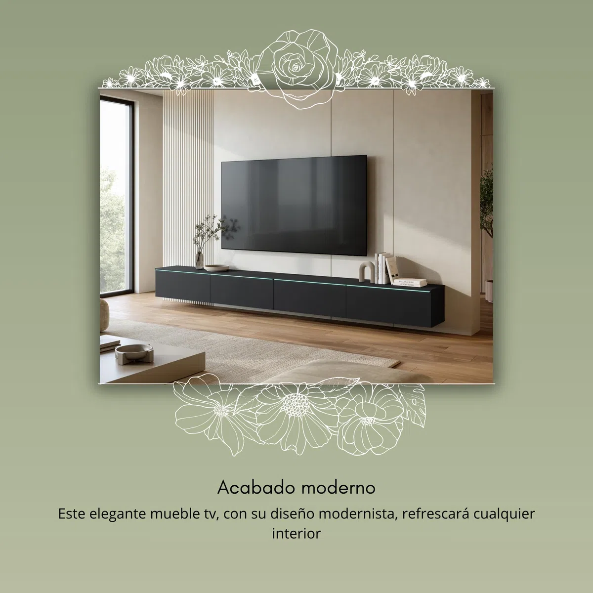 Mueble TV Salon de 4 Puertas con LED - Largo de 300 cm - Mueble Television en Estilo Moderno - Mesa TV para Salón, Comedor, Dormitorio - Mesa de Televisión Salón