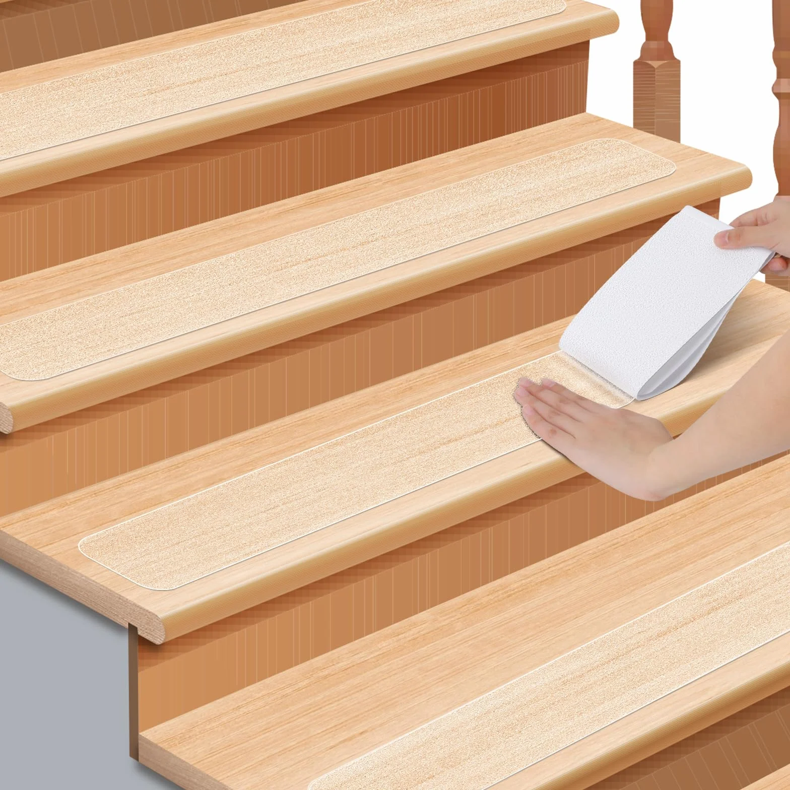 Romon Cinta Antideslizante Escaleras, Antideslizante Alfombra, Alfombrilla Autoadhesiva Antideslizante para Escaleras para Ancianos, Niños Y Mascotas, 60x10cm, 15 Piezas, Transparente