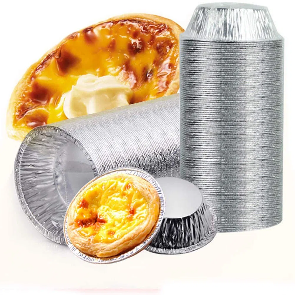 100 moldes de 7 cm para tartas, redondos, desechables, de aluminio, para tartas, pastelería, pudding