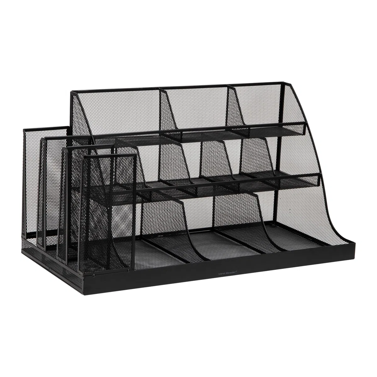 Mind Reader - Estación de tazas y condimentos para encimera de cocina, barra de cafetería, cocina, malla metálica, de unos 60 cm de largo x 29 cm de ancho x 32 cm de alto, color negro