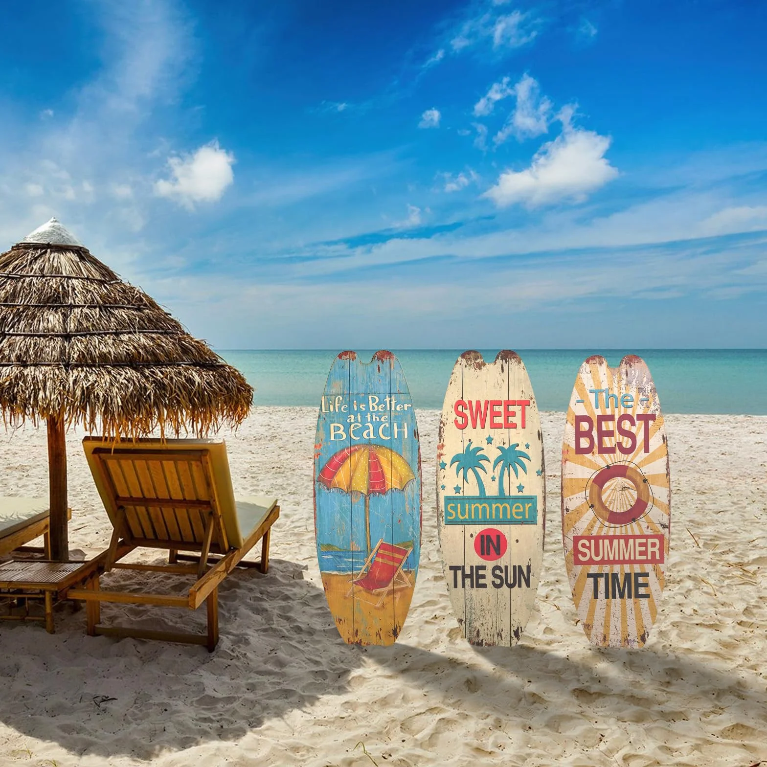 4 piezas de señalización decorativa de paddle board de madera para pared, señalización de paddle board para decoración interior de piscinas y playa, flujo de bebidas