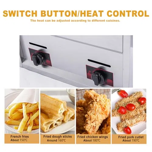 Freidora de gas industrial, freidora profesional de acero inoxidable con cesta, ideal para restaurantes y cocinas domésticas
