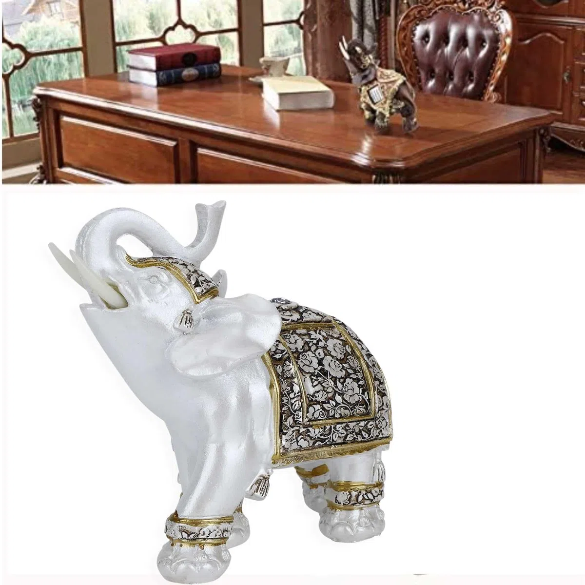 Feng Shui estatuas de Elefante para la Fortuna de la Riqueza, Resina Estatua de Elefante Afortunado Coleccionable, Escultura de Elefante de Estilo de Porcelana, decoración de la Oficina del hogar