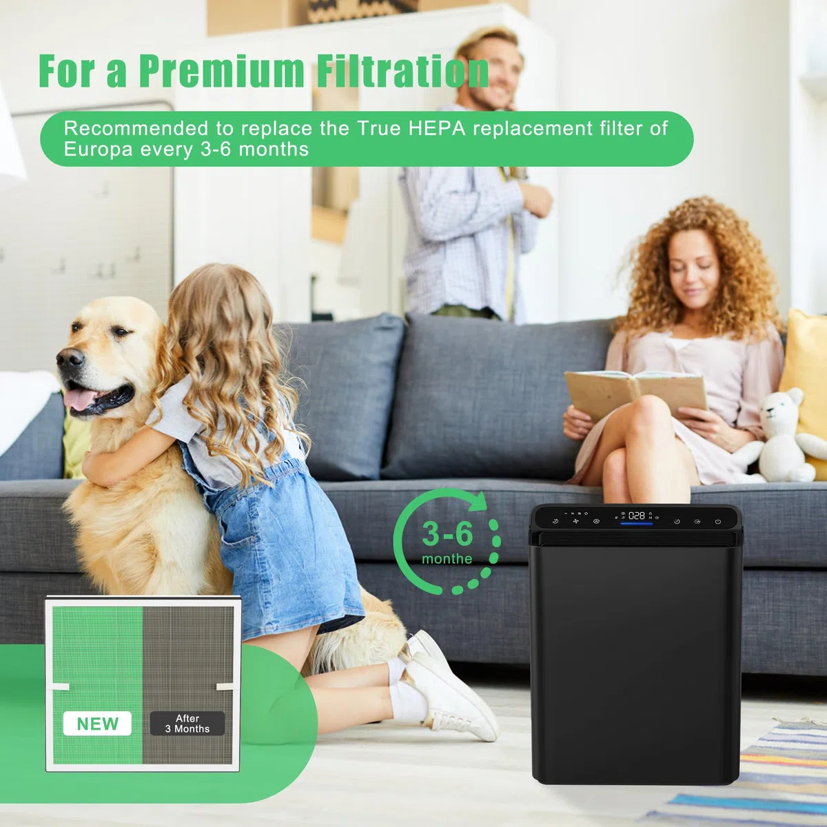 de filtro HEPA verdadero isingoione Europa compatible con el purificador de aire Afloia Europa, 3 en 1 de prefiltro, HEPA verdadero y filtro de carbón activado, versión absorbente de