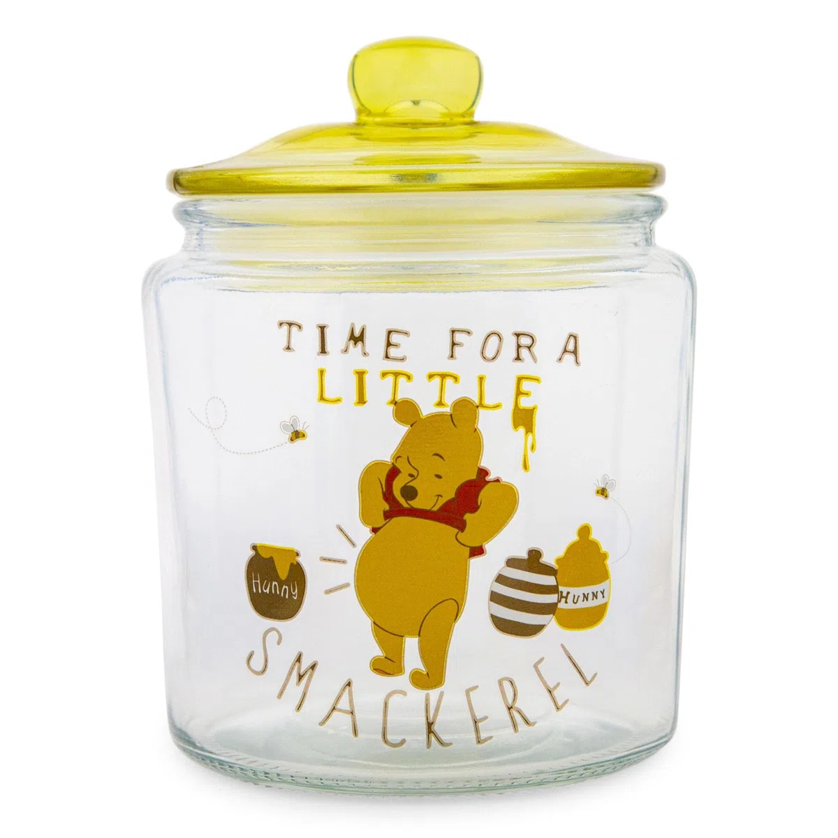 Winnie The Pooh Disney Time For A Little Smackerel - Tarro de cristal con tapa, almacenamiento de alimentos de cocina para aperitivos, dulces, 6 pulgadas de alto