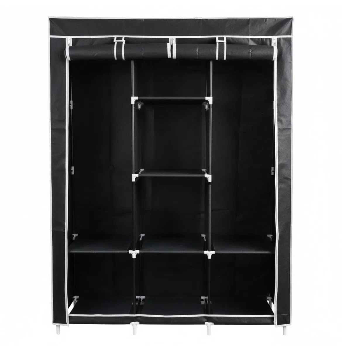 DASCK Armario Ropero de Tela Desmontable, 128 x 45 x 170 cm, con Barra Colgadora y Baldas, Negro o Marrón (Negro)