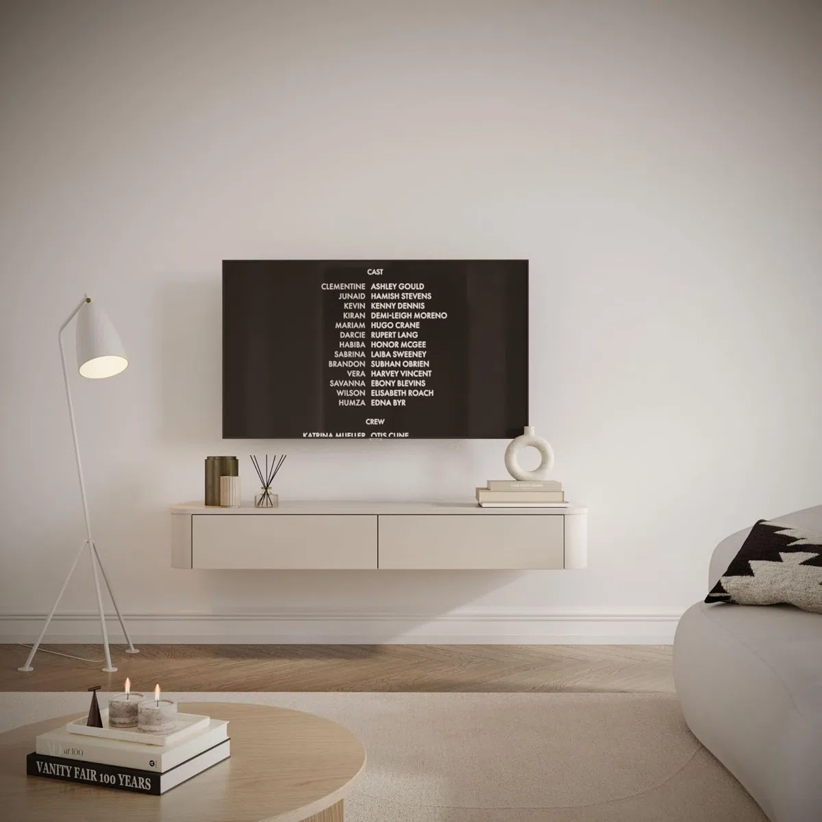 Selsey Mueble TV Suspendido Slim 140 cm Cashmere – Mueble de Salón Moderno para Televisión con Puertas Abatibles, Diseño Minimalista, Fabricado en Europa