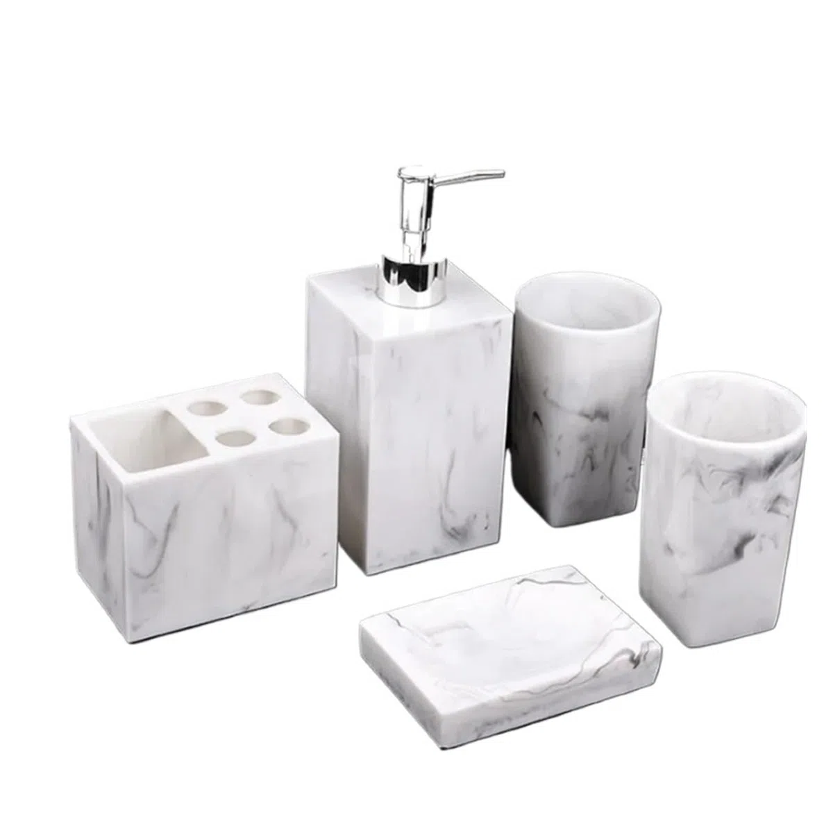 Set Dispensador Jabon Baño Juego de accesorios de baño de imitación de resina y mármol, soporte for cepillo de dientes, jabón, taza for enjuague bucal, botella de champú, juego de lavado for el hogar