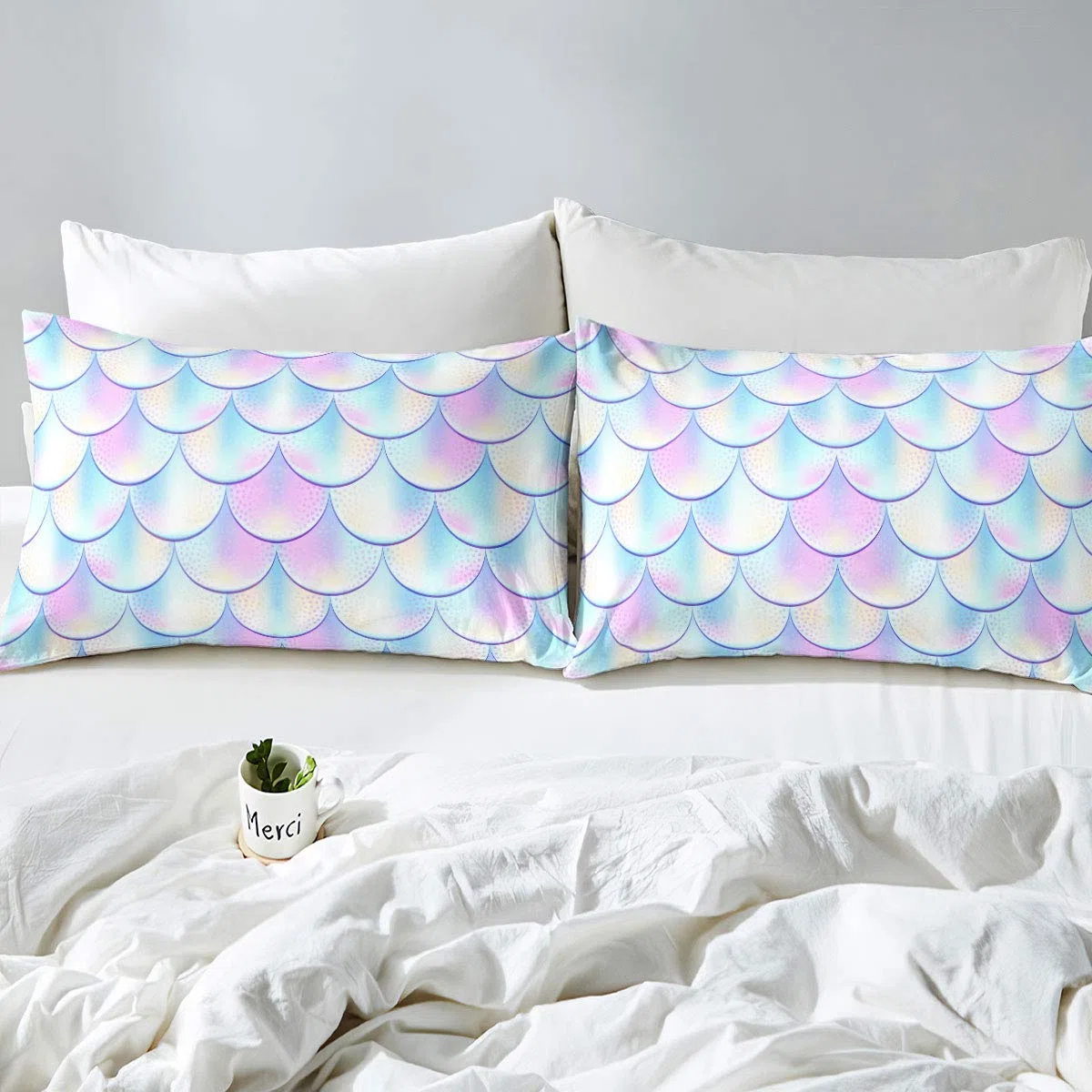 Juego de Funda de edredón con Escamas de pez de Sirena Coloridas Escalas de pez,Juego de Ropa de Cama,Funda de edredón 3D,Funda de edredón Morada Vibrante,Super King
