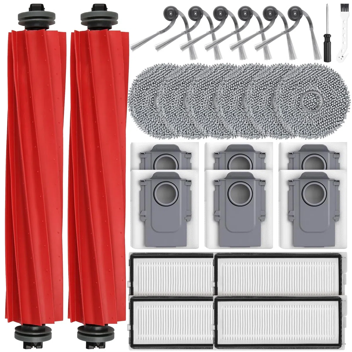26 accesorios para robot aspirador Roborock QV 35A/QV 35S/QR598/QR798, 2 cepillos principales, 6 bolsas de polvo, 6 almohadillas de limpieza, 4 filtros HEPA, 6 cepillos laterales, 1 cepillo de