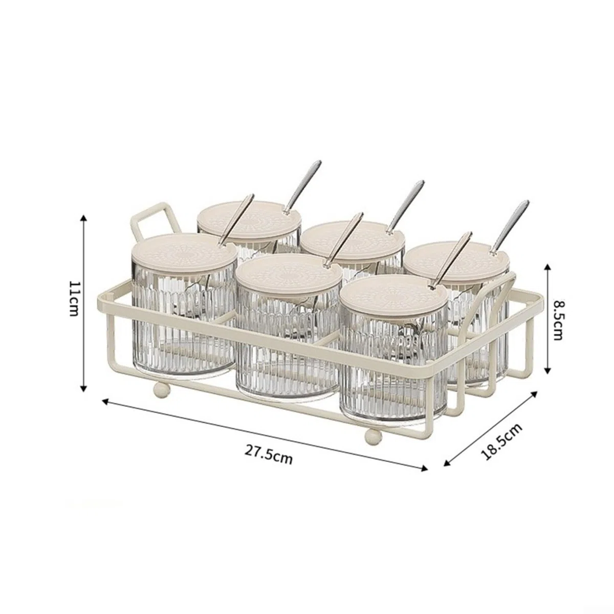 Recipiente de especias para encimera de cocina con tapas y cucharas, tarro de metal y plástico transparente para almacenar sal, pimienta y varios condimentos (6 botellas)