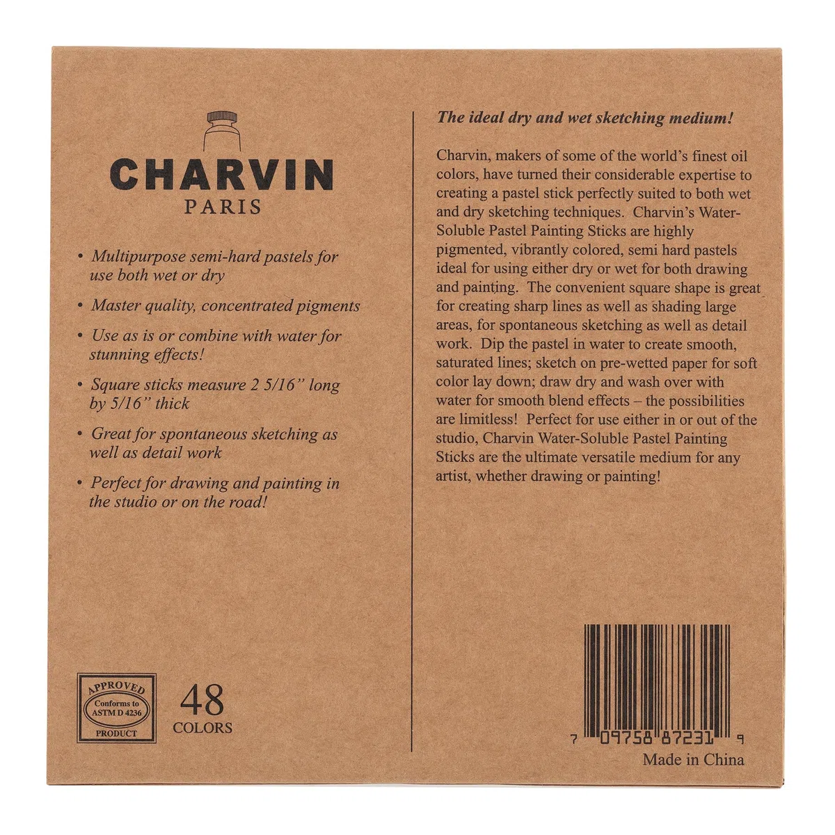 Charvin Artist Colored Chalk Pastels (juego de 48) – Solubles en agua pastel para pintura húmeda y seca