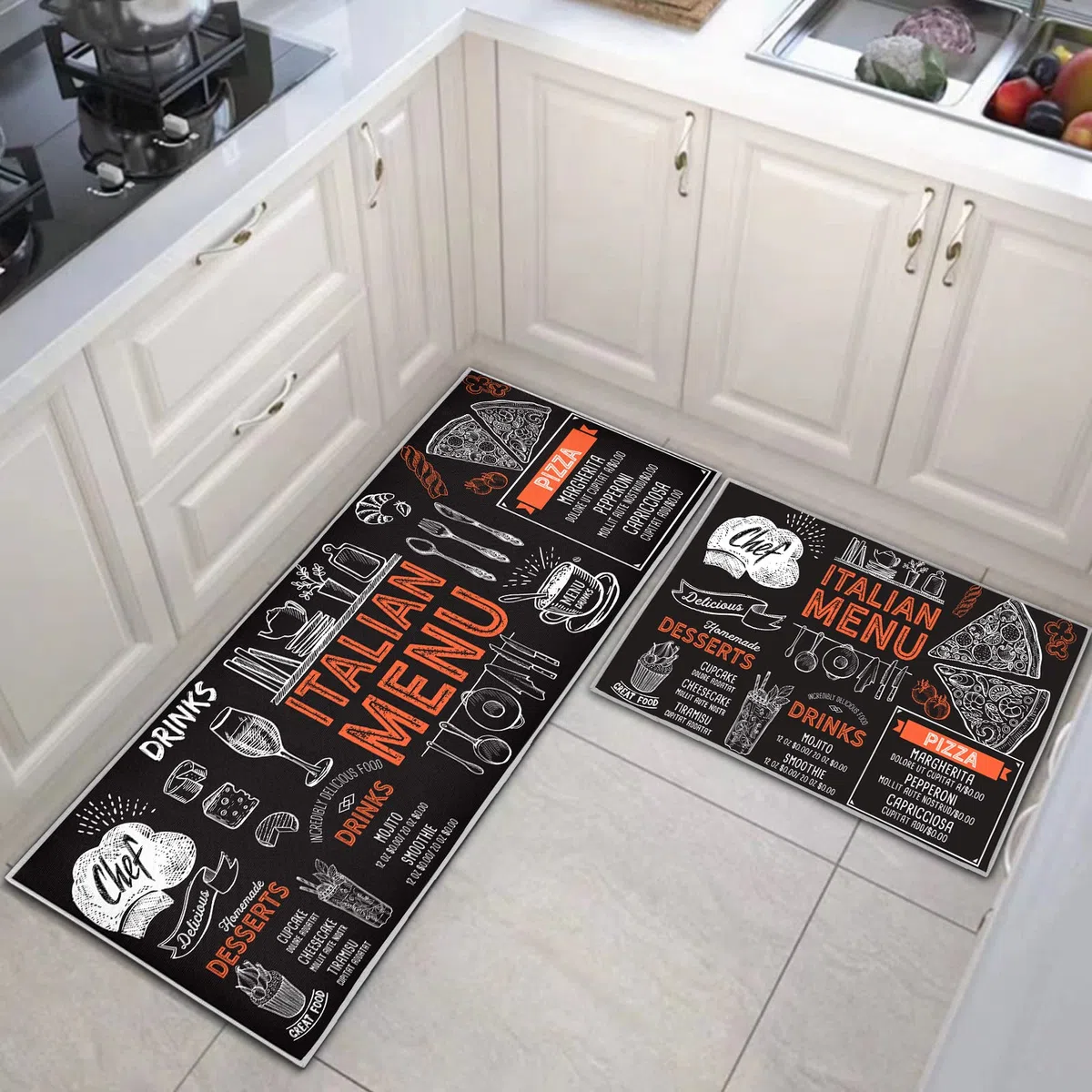 Juego de Alfombrillas de Cocina Antideslizantes y duraderas, 2 Piezas Lavables para Cocina, lavandería, Dormitorio (A, 40 x 60 + 40 x 120 cm)