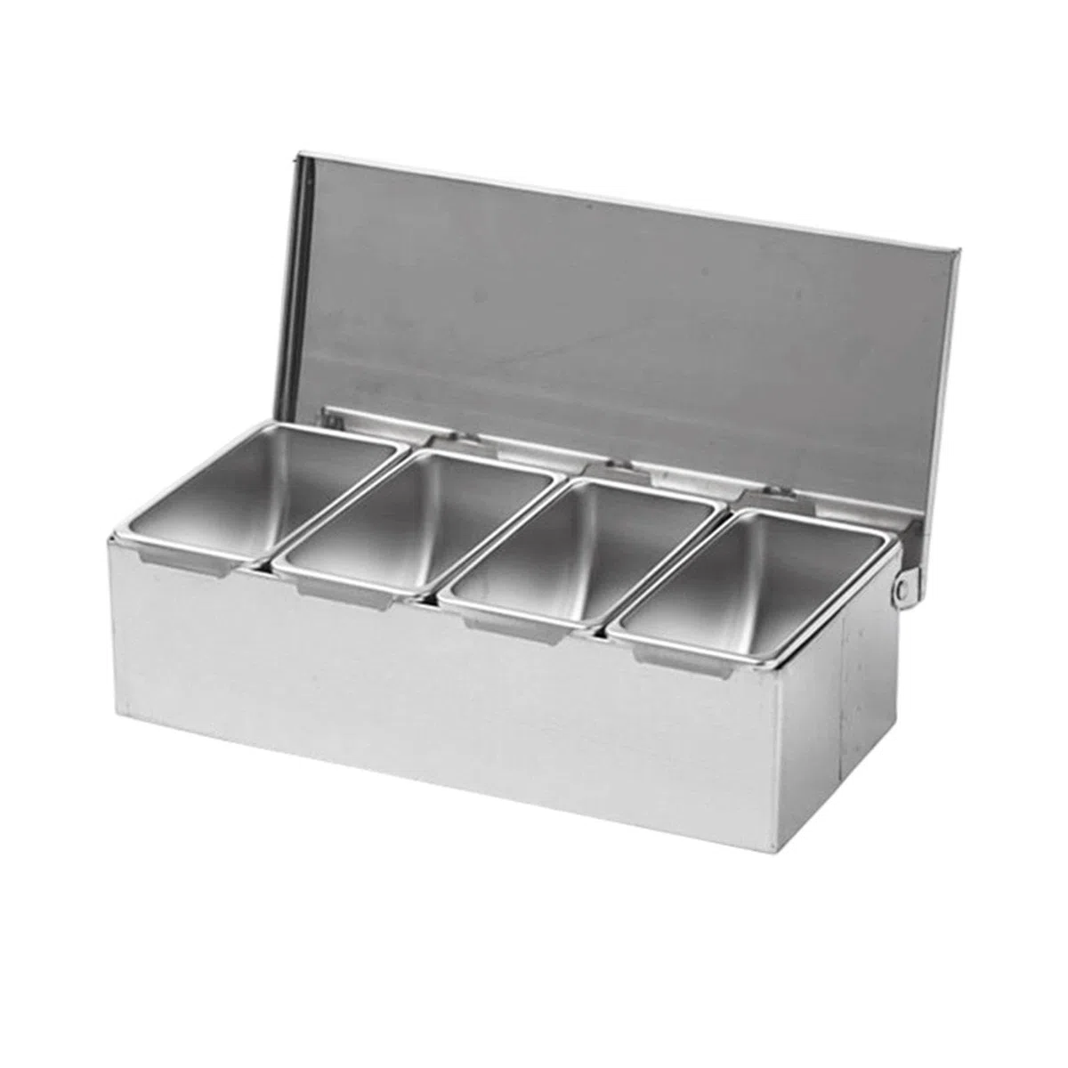 Condiment Jars Contenedor de Especias Servidor de Condimentos Organizador con Tapa Diseño Desmontable Fácil Limpieza Acero Inoxidable Adecuado para Fi, 4 Rejillas, Individual