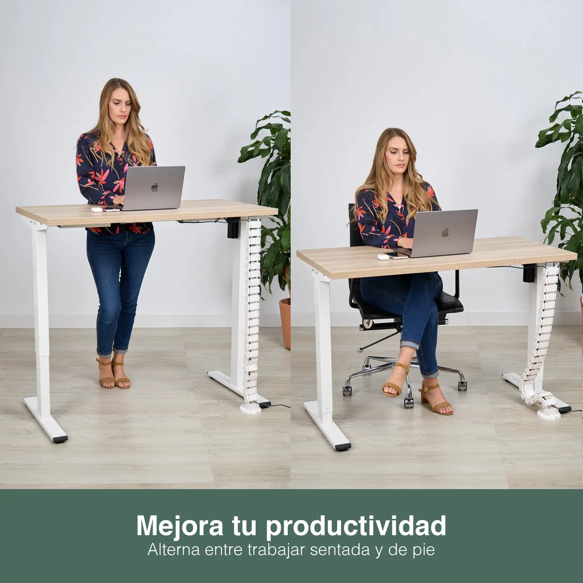 Escritorio Elevable Eléctrico | Tablero 140x70 cm Roble | Patas Negras | Ajustable en Altura 71-121 cm | Standing Desk Ergonómico, Mesa Elevable