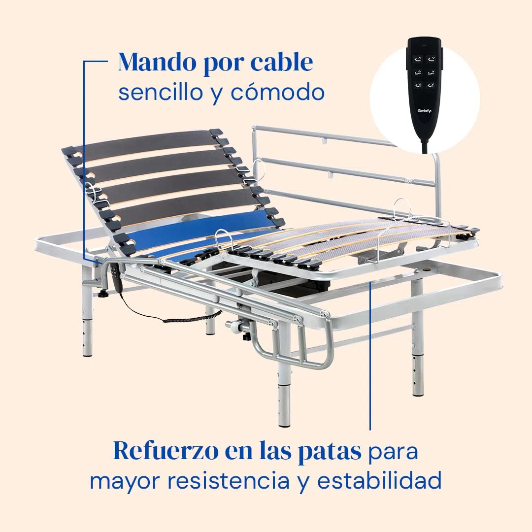 Geriafy Cama articulada con colchón Professional V3 MAX Care 80x190 cm | Patas regulables, barandillas abatibles, colchón viscoelástico de 15 cm y funda impermeable