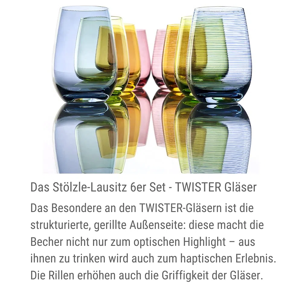 Stölzle Lausitz Vasos Twister Gris Humo Set de 6 – 465 ml – Vasos de cristal sin plomo para agua zumo y cócteles – Resistentes a golpes y aptos para lavavajillas – Diseño moderno hecho en Alemania