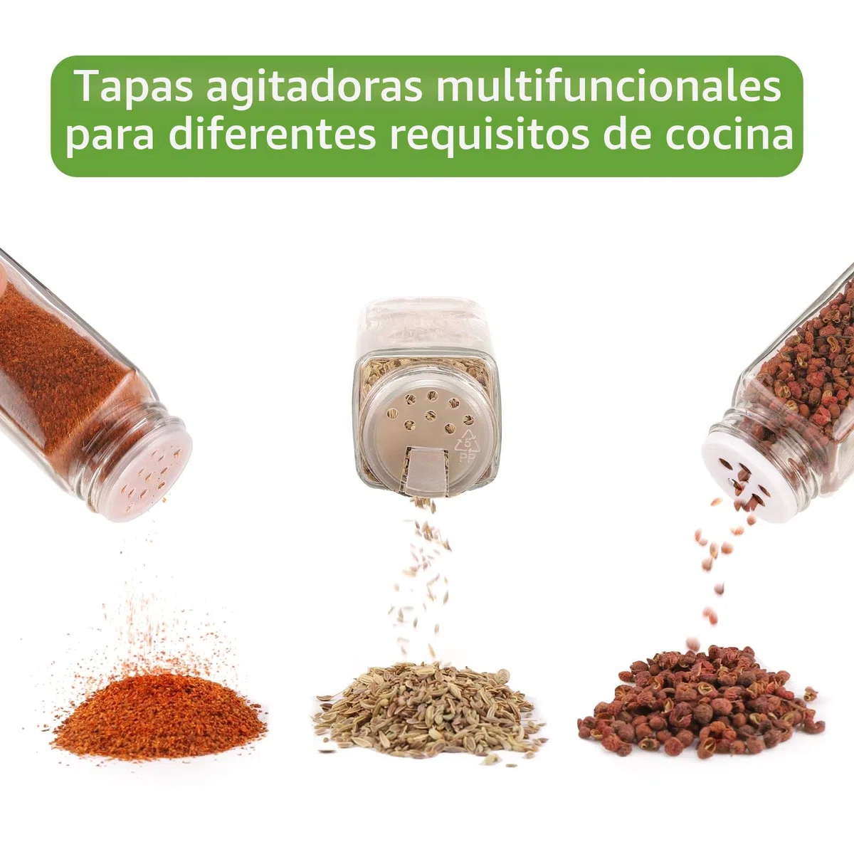 Withosent Juego de 12 tarros de especias rectangulares con tapa de rosca, 120 ml, tarros de especias con tapa, dispensador de especias de cristal, especias, almacenamiento con inserto para esparcir,