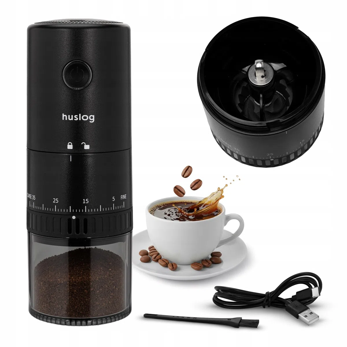 Molinillo de café eléctrico inalámbrico, 30 W, mecanismo cónico con mecanismo de cerámica, batería USB-C de 2000 mAh, grado de molienda ajustable, molinillo portátil para casa y viaje, 25 g