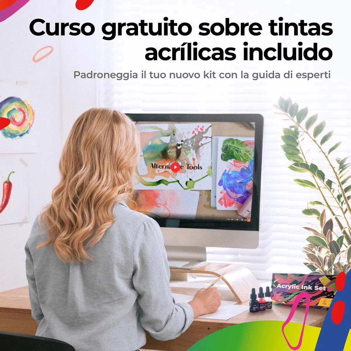 Colozoo Set de Tinta Acrílica 8x20ml, permanente y resistente al agua, 6 colores primarios y 2 neón, pintura líquida para aerógrafo, pouring, medium acrílico, tinta acrílica para todas las superficies