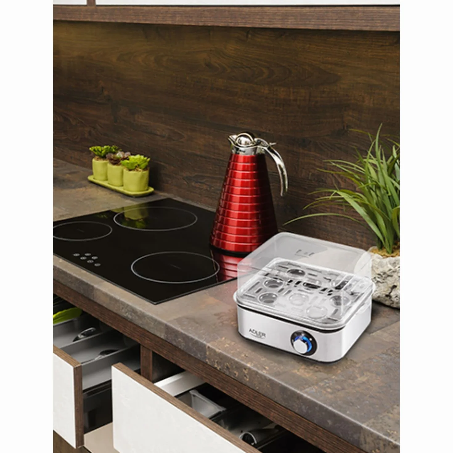 Adler AD4486 Cuece Huevos Eléctrico para 8 Huevos,Acero Inoxidable, Ajuste de Cocción, Protección por sobre Calentamiento, 800W, Libre de BPA