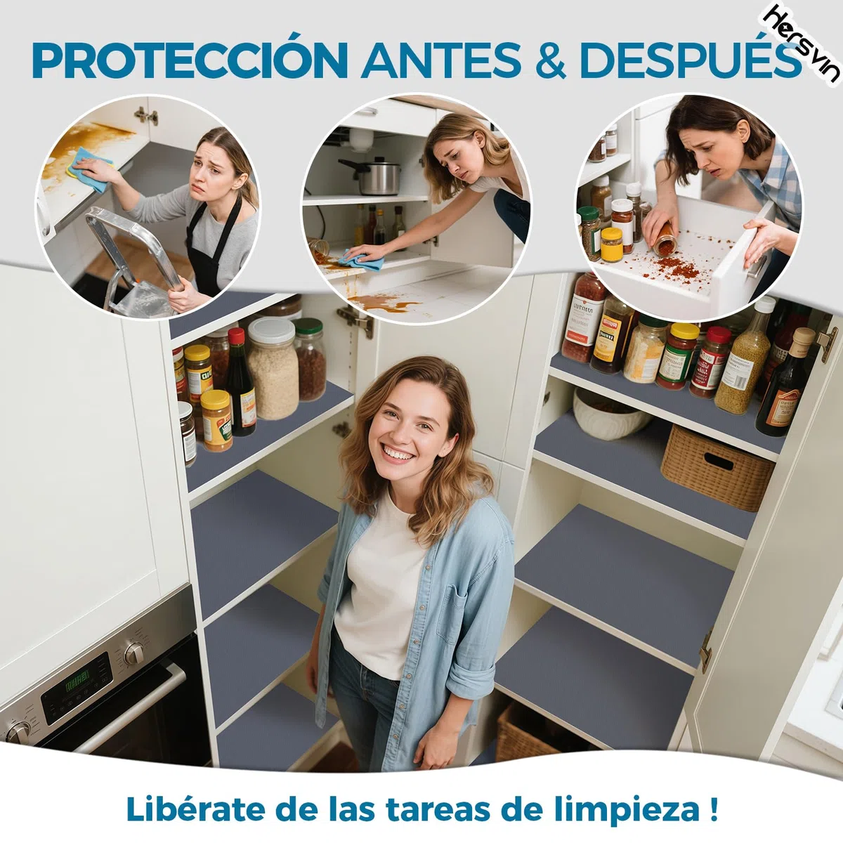 Hersvin 45cmx500cm Plastico Protector para Cocina Cajones, Alfombras Non Adhesivo para Nevera Mueble Fregadero Estante Organizador Cubiertos EVA Cubre Encimera(Gris Oscuro/Punto)