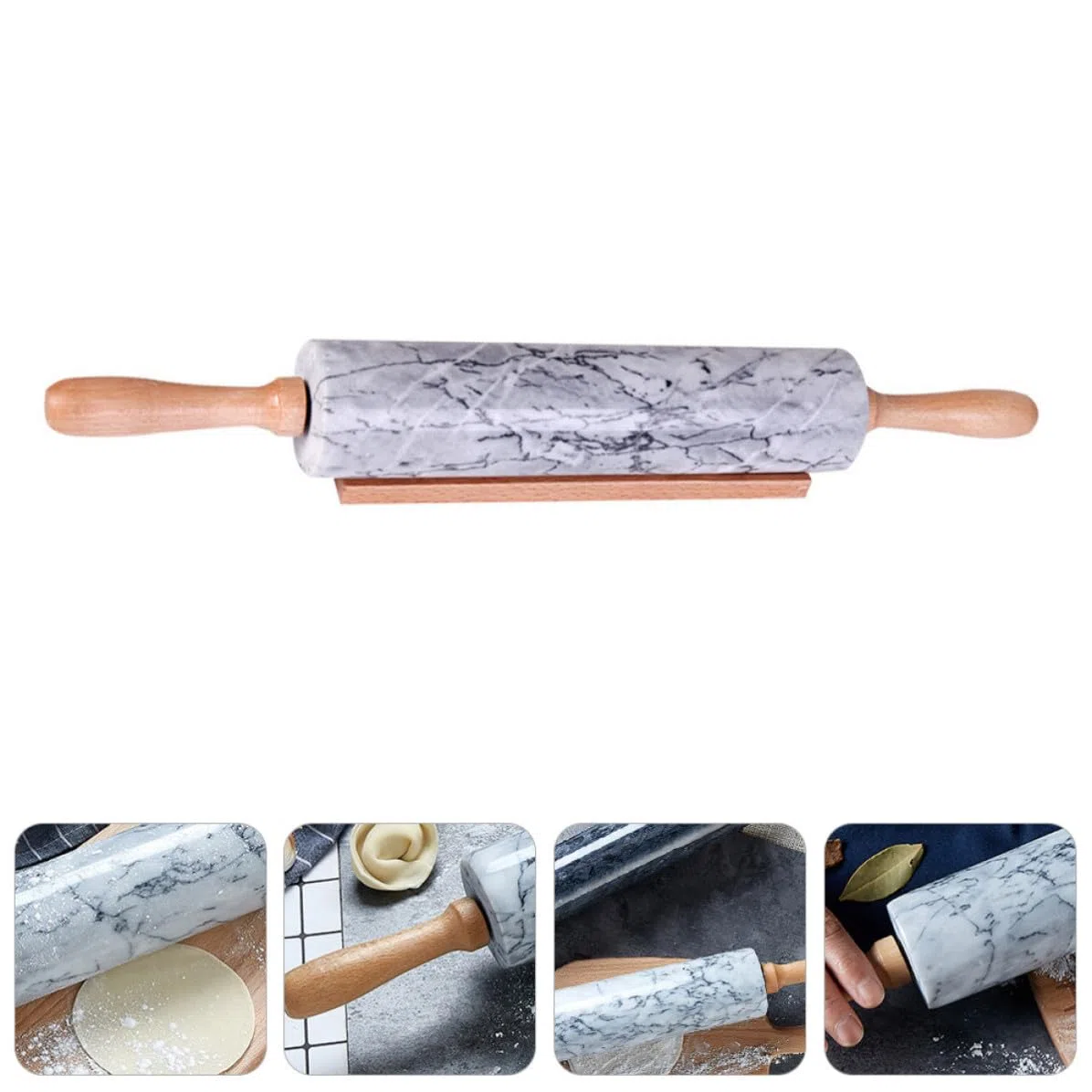 Ipetboom Rodillo para Hornear Masa de Mármol Mango de Madera, Práctico y Multiusos para Cocina y Elaboración Artesanal de Fideos