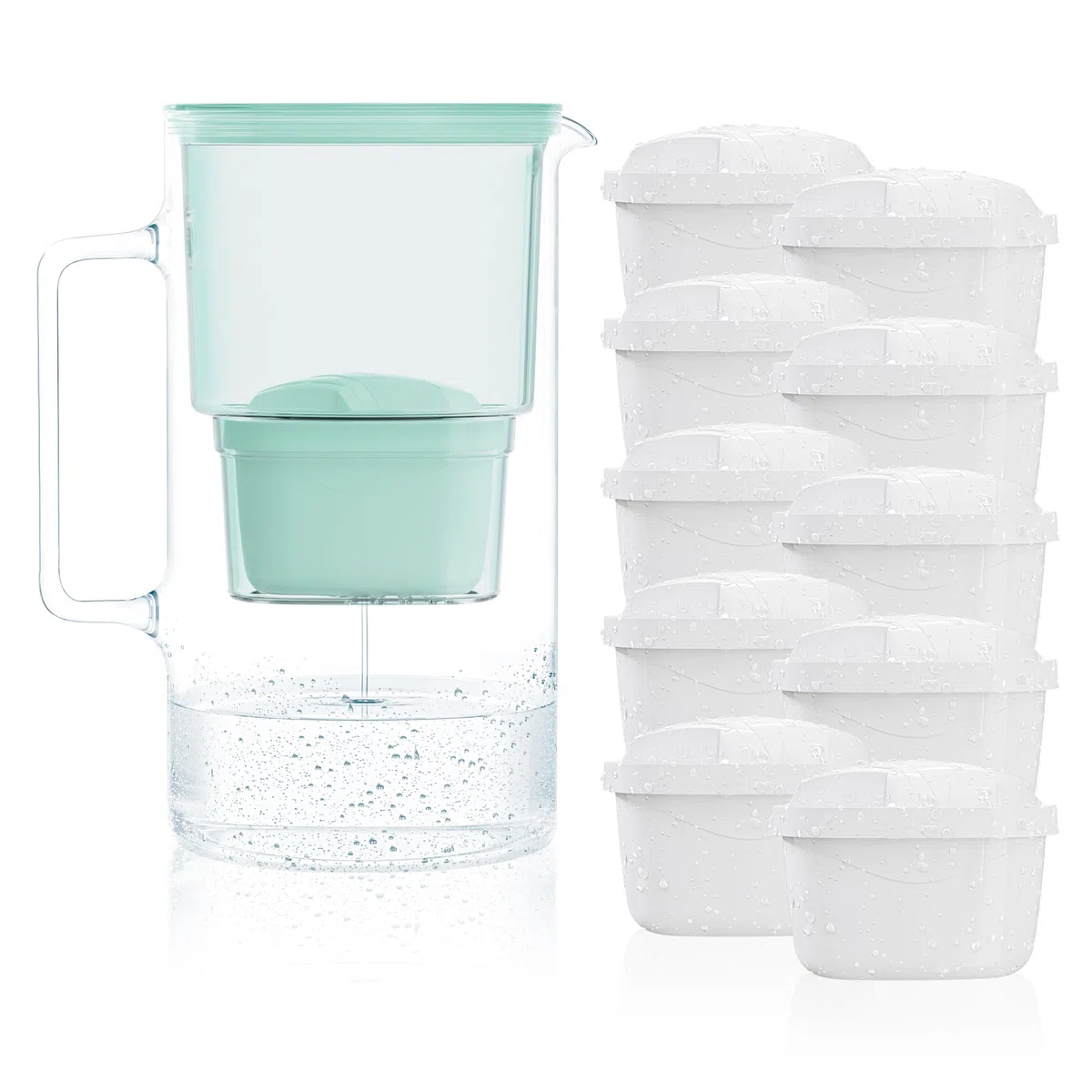Wessper Jarra Filtradora, 3 Litros, set Agua Cristal y 10 Filtro de Agua, Compatible con Brita Maxtra, Jarra Filtrante de Agua con Filtro de Carbón Activado - Menta