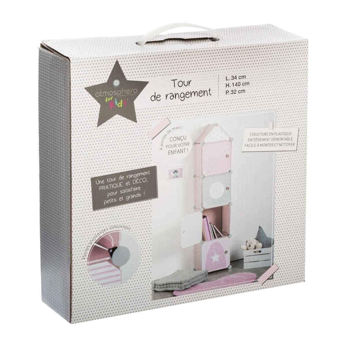 Atmosphera - Compartimentos de Almacenamiento Infantil 'Colonne' - Rosa 34 x 139 cm