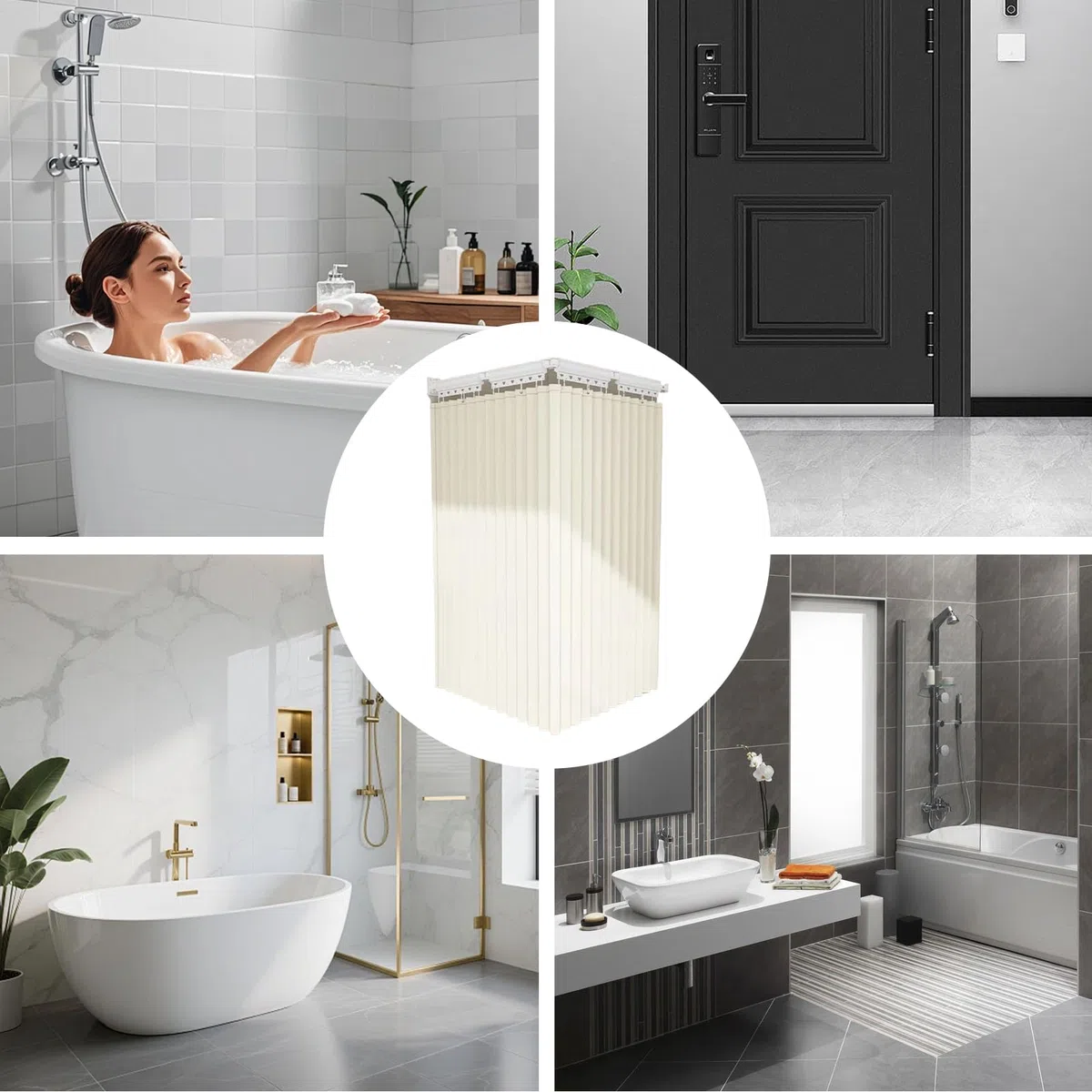 Cortinas de ducha plegables de fijación de pared ajustable sin taladrar | Ducha Barras Para Baño Apartamento Casa Hotel Dormitorio Interior