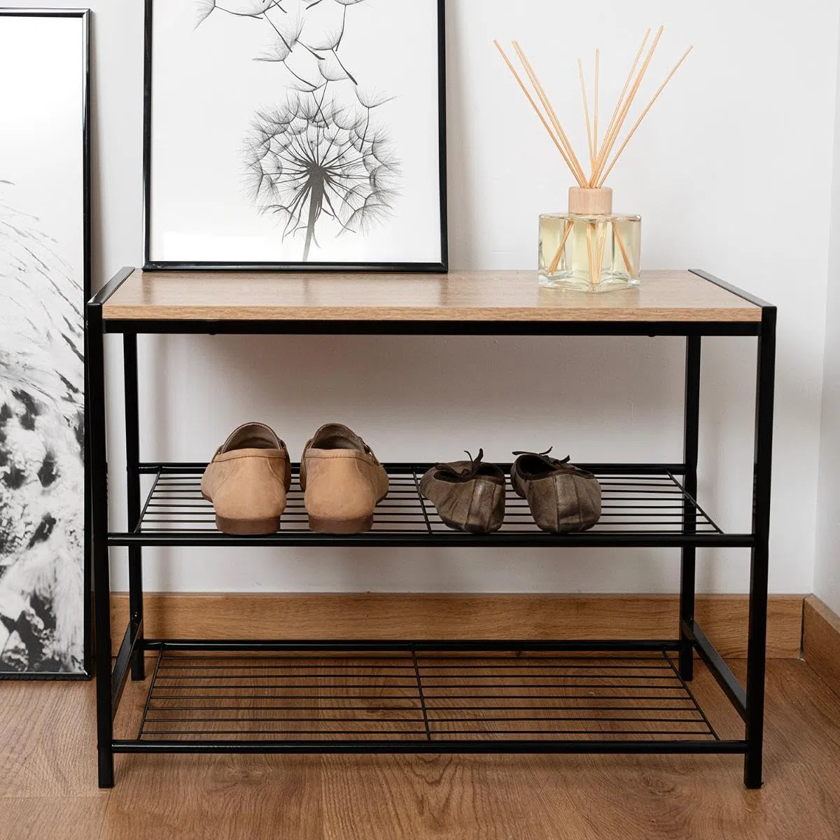 Moa Mueble Auxiliar Acero Y Madera 60x30x44,5cm Hierro Incluye Instrucciones