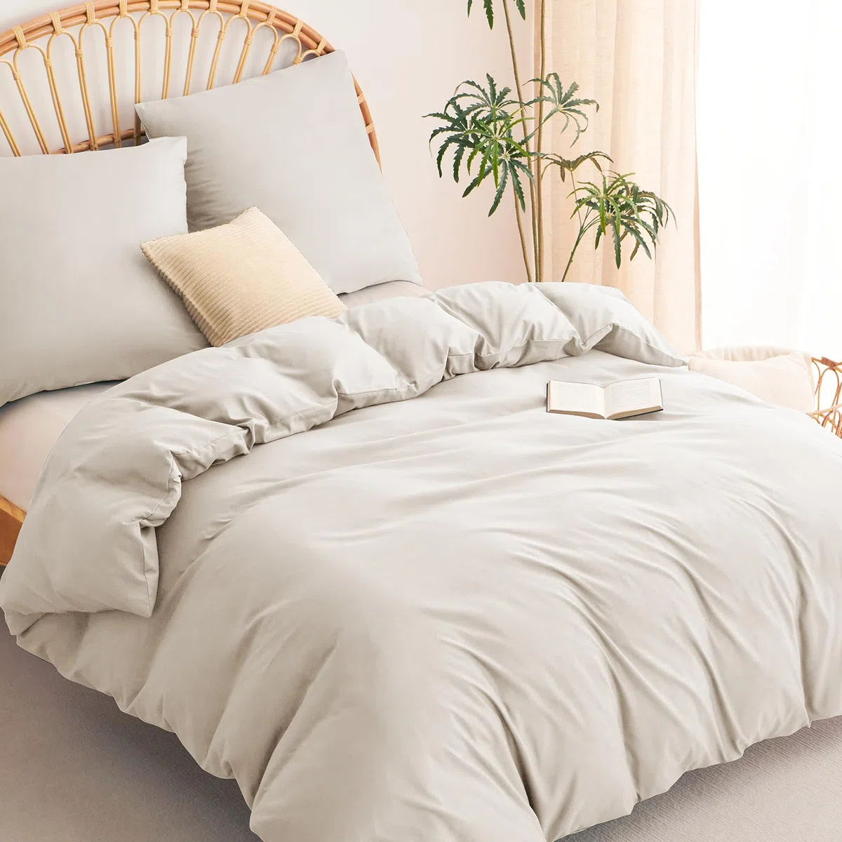 WAVVE Funda Nórdica 200x200 cm 1pc con Funda Almohada 65x65 cm 2pcs, Beige
