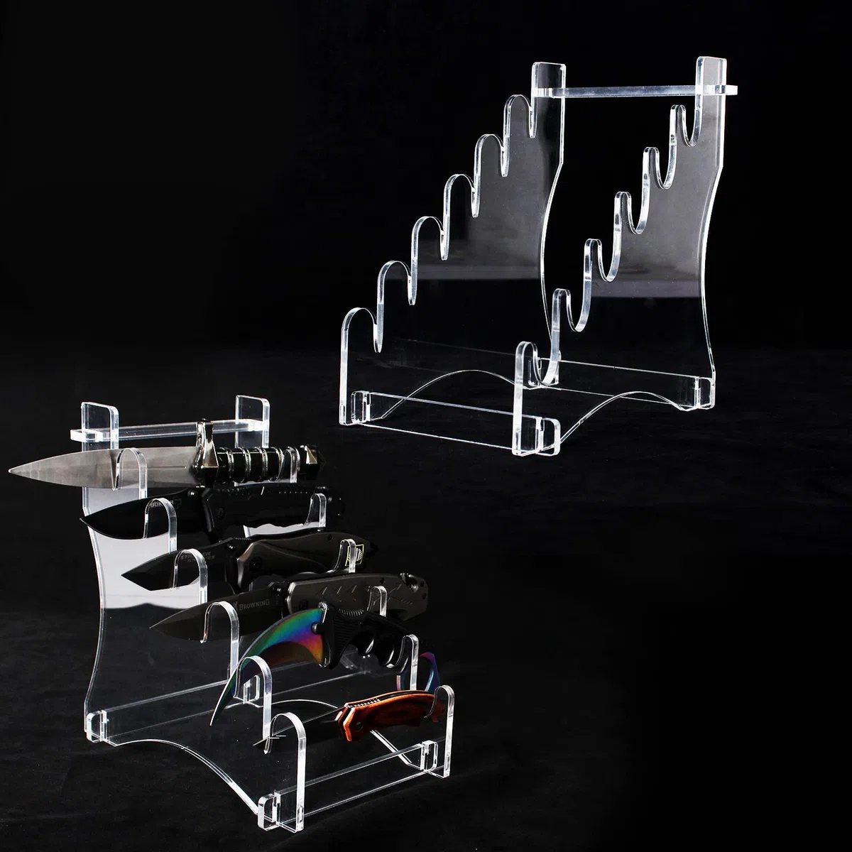 Soporte de herramienta Soporte de exhibición de cuchillo de acrílico de 6 niveles para almacenamiento de pantalla de pantalla de herramientas (transparente)