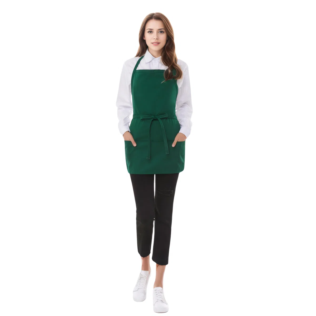 Delantales cortos de algodón para mujer con 3 bolsillos, delantal de chef unisex, delantal de camarera para cocina, cocina, restaurante, barbacoa