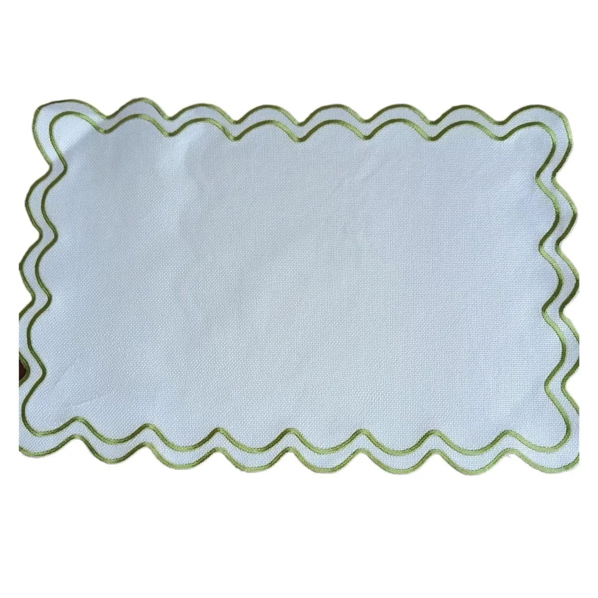 Manteles individuales de lino y algodón, manteles individuales con bordado ondulado festoneado de 13x19 pulgadas, manteles rectangulares rústicos lavables for mesa de cena for Cocina(Green,STRIP_6PCS)