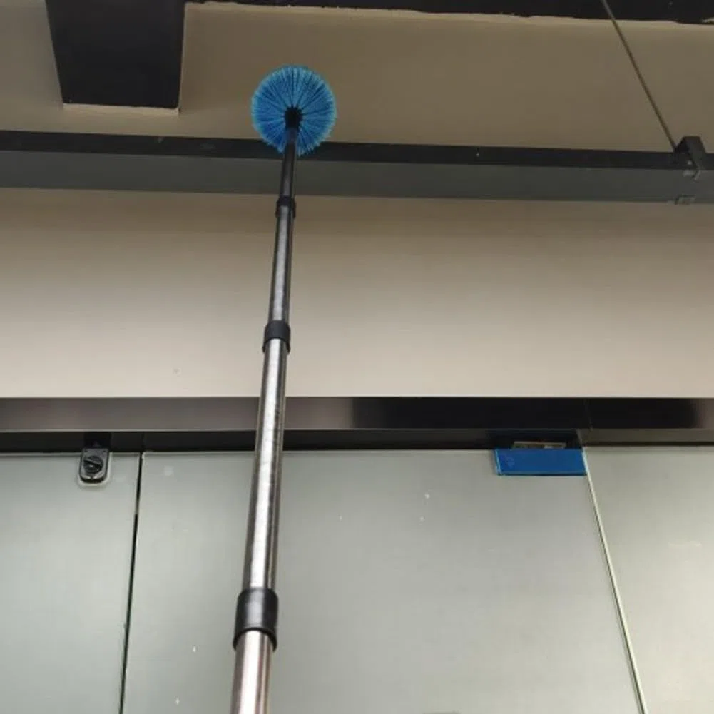 Plumero de telaraña con mango telescópico, escoba telescópica de acero inoxidable con mango largo con barra de extensión para limpiar techos, paredes, interiores y exteriores (B)