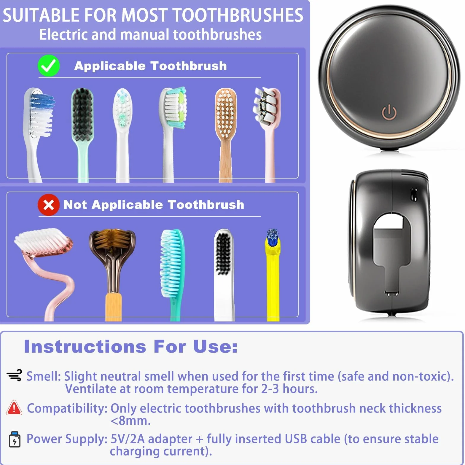 Organizador de cepillos de dientes con secado inteligente y esterilización, diseño montado en la pared para cepillos eléctricos y manuales, no requiere taladro, ideal para baño y viajes
