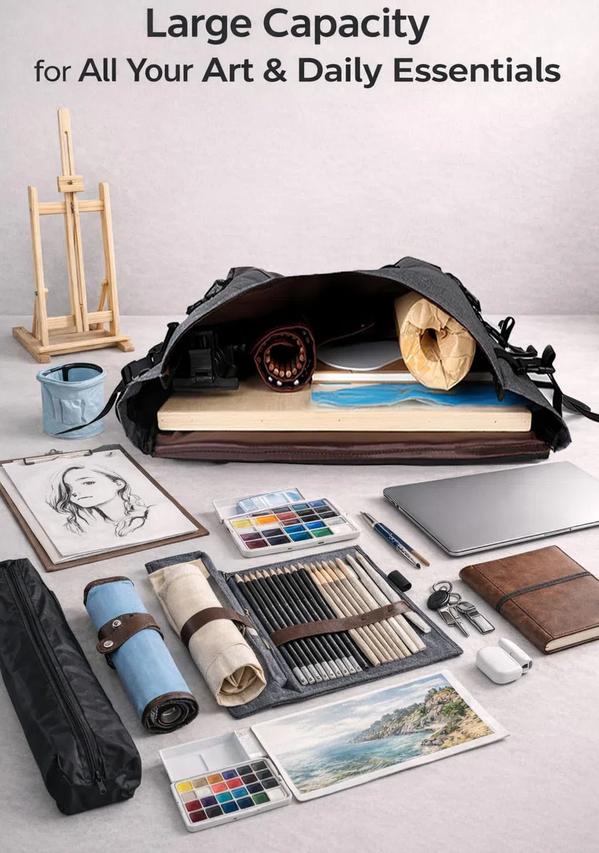 YMTECH Mochila Resistente al Agua de Gran Capacidad para Artistas – Bolsa organizadora de Arte con Compartimentos para Dibujo, lienzos y Materiales Escolares