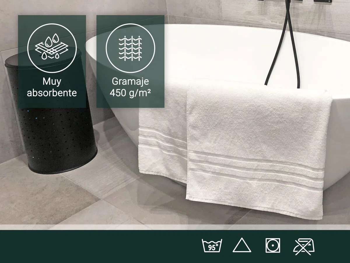 ZOLLNER 2 Toallas de baño Grandes 100% algodón, 100x150 cm, Blancas, 450 g