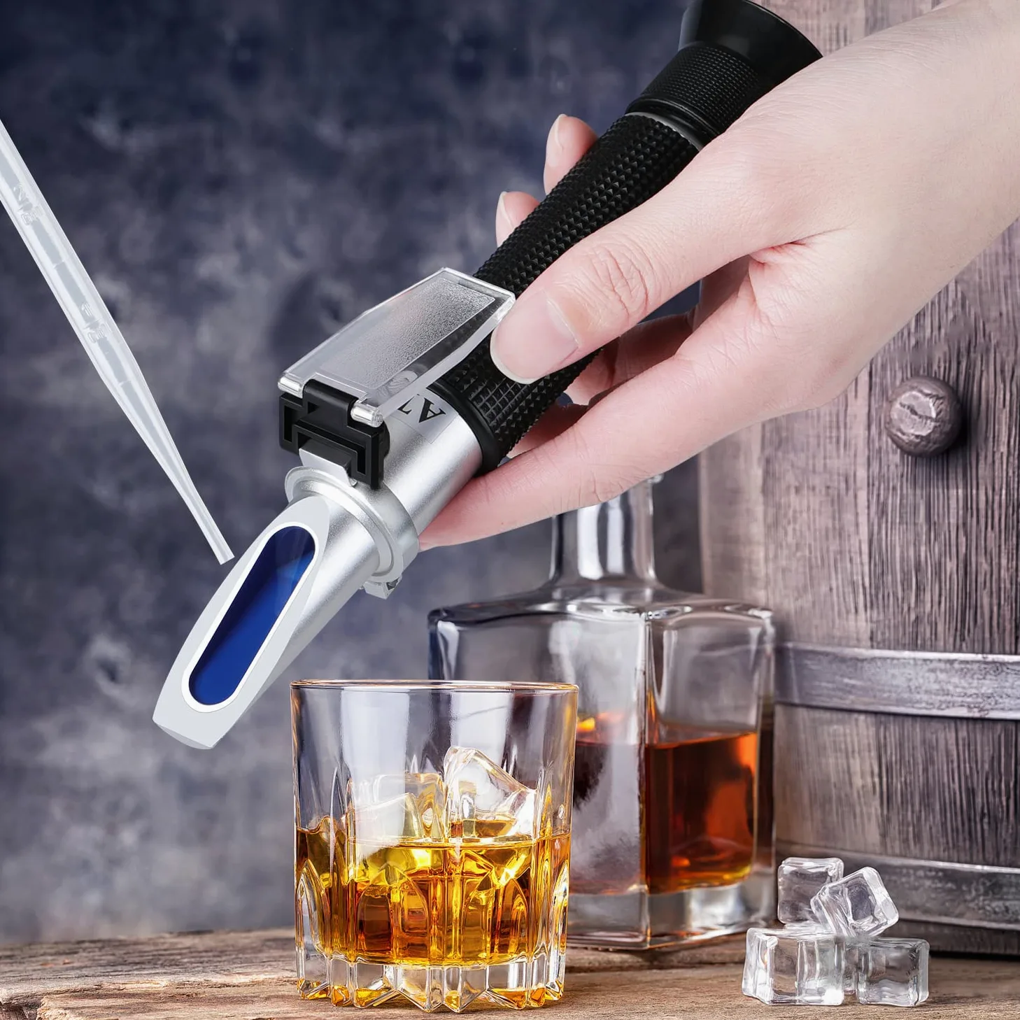 Refractómetro de alcohol, refractómetro de alcohol (0–80% v/v) para licores destilados, medidor de contenido de alcohol en productos alcohólicos – No apto para cerveza o vino