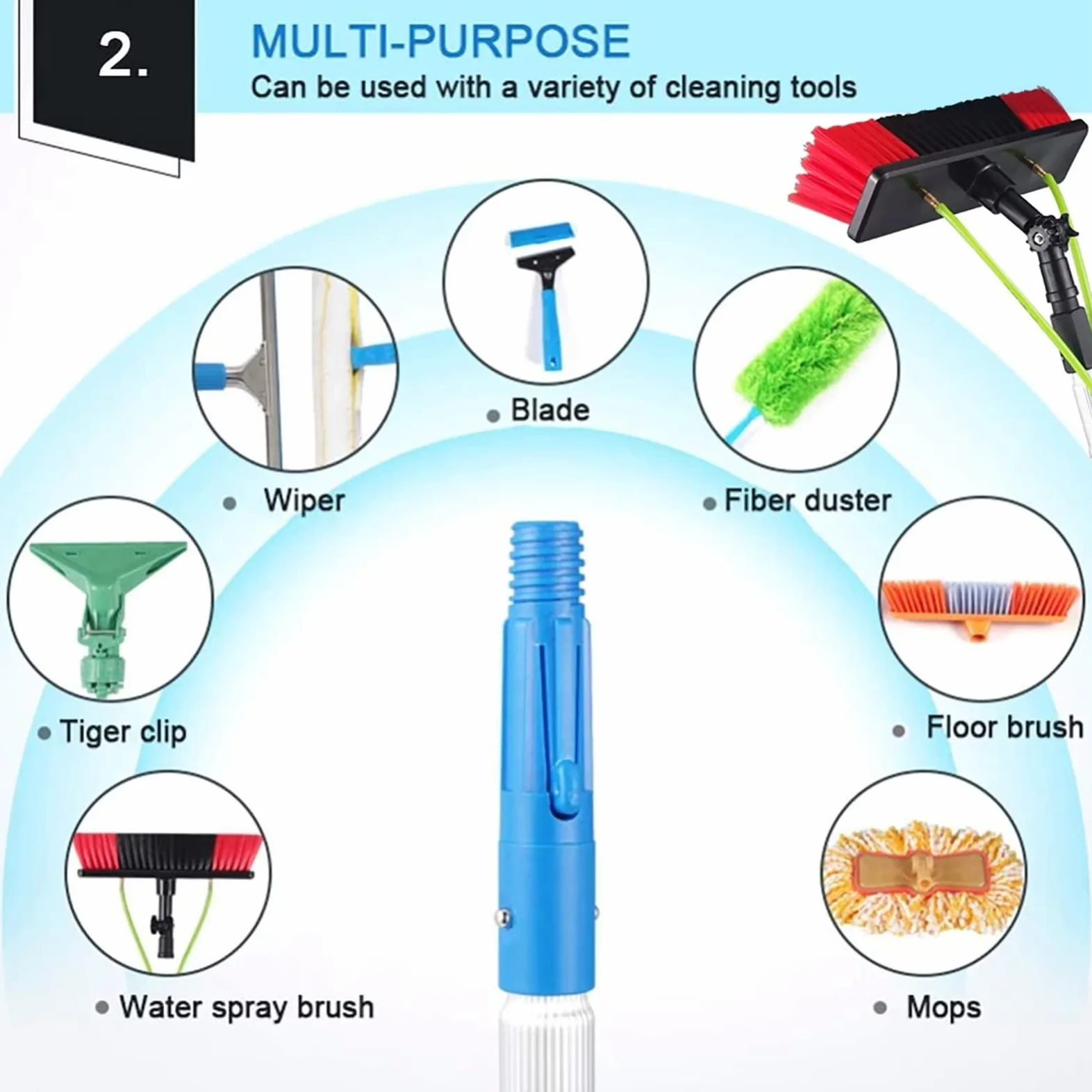 Kit de limpieza de ventanas de 10 m: cepillo alimentado con agua, plumero de telaraña, paños de microfibra, poste extensible, perfecto para limpieza sin rayas y zonas de difícil acceso.