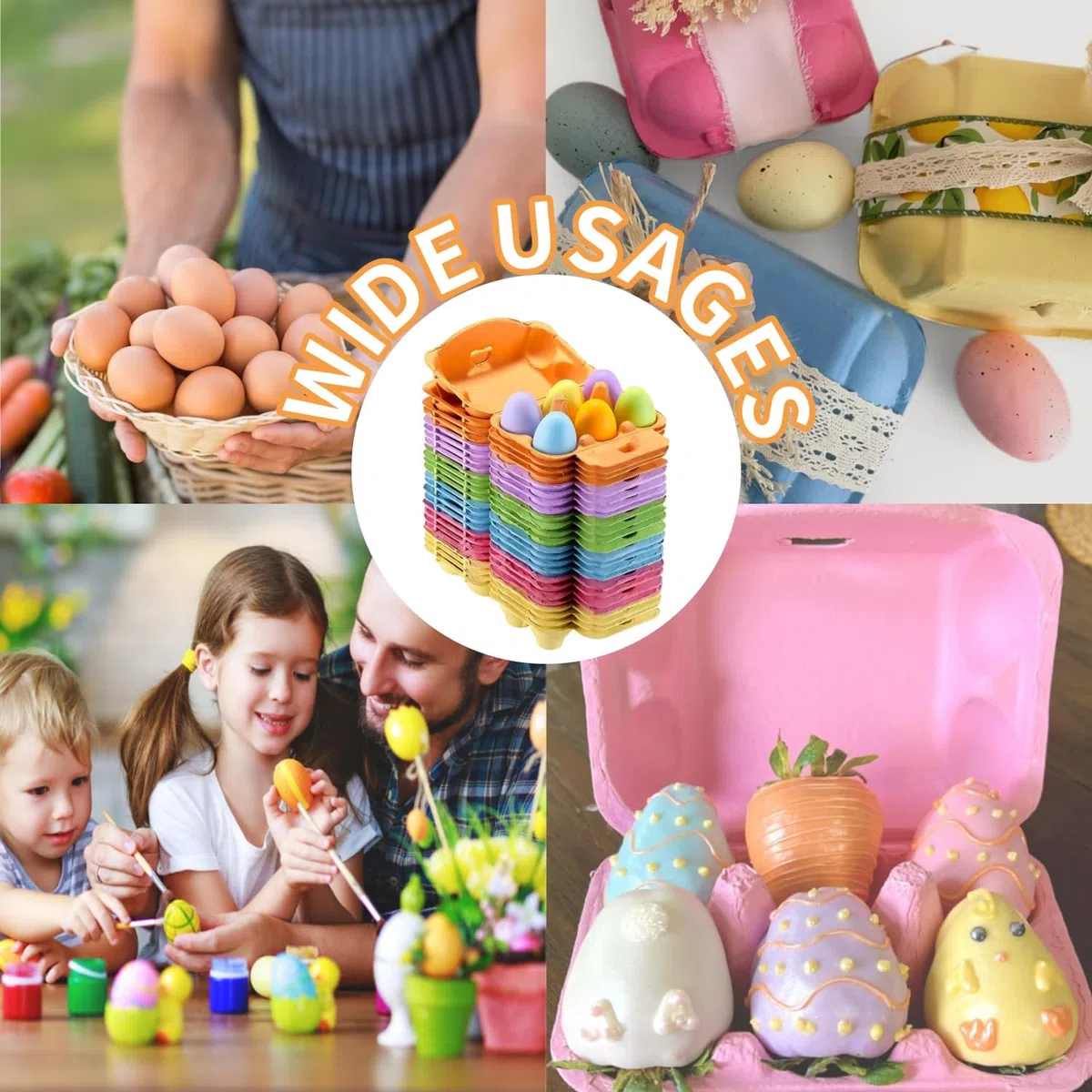 36 unids Cartones de Huevos de Gallina de Colores, caja de huevos para 6 huevos, Pulpa de Papel Natural, Reutilizables Soporte de Pulpa con Tapa, Ideales para Pascua, Almacenamiento o Mercadillos