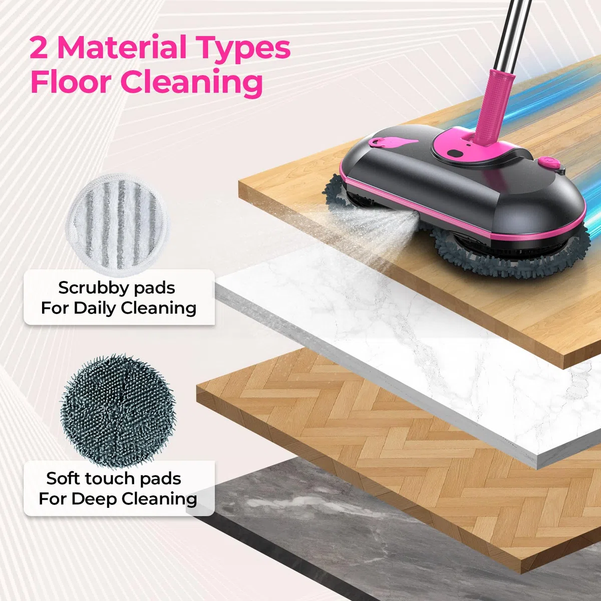 ScrubWiz Trapeador eléctrico inalámbrico, mopa giratoria eléctrica con spray de agua, potente limpiador de pisos, limpieza y cera súper silenciosa, blanco y negro