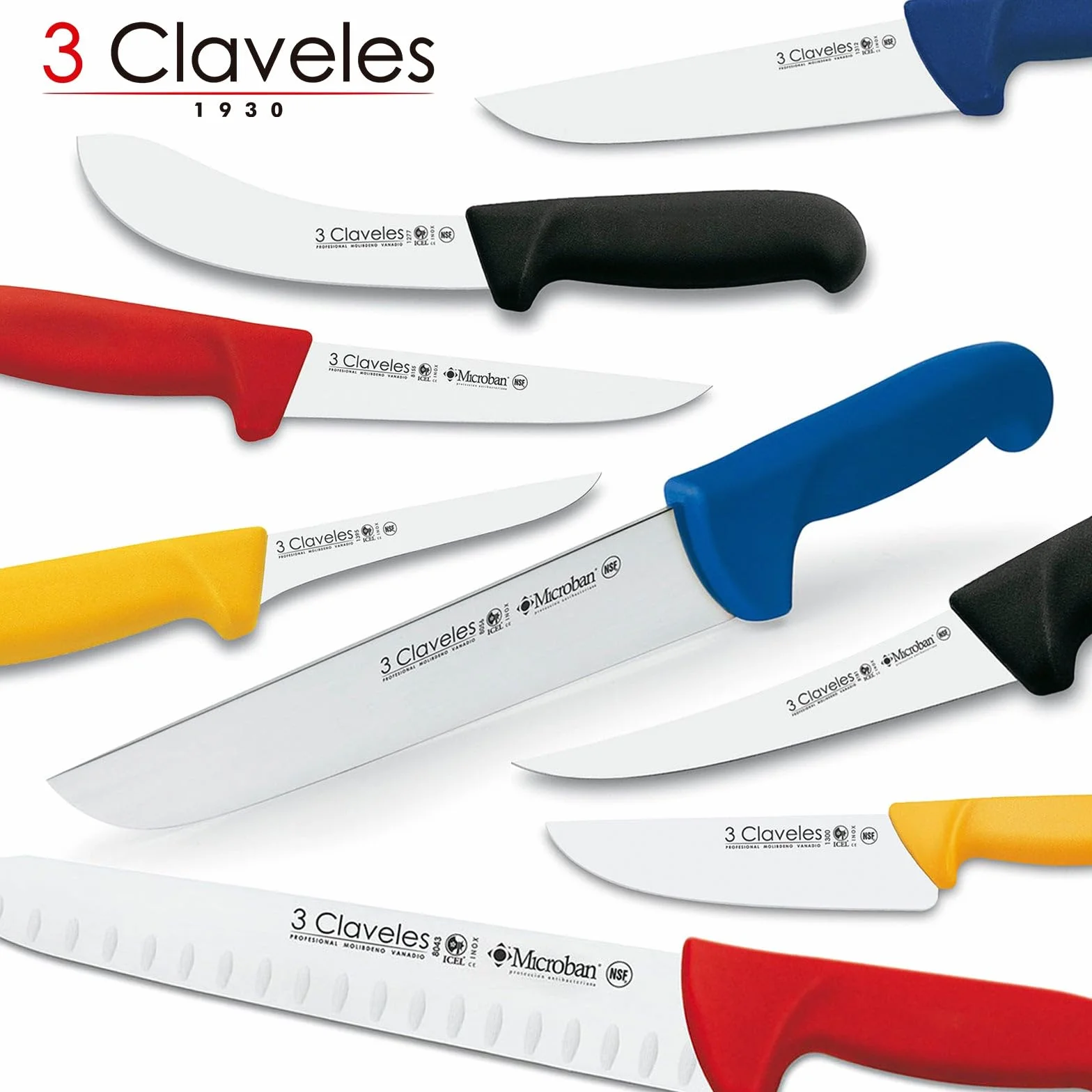 3 Claveles Cuchillo Carnicero Proflex, Acero Inoxidable, Azul, 20 cm-8"
