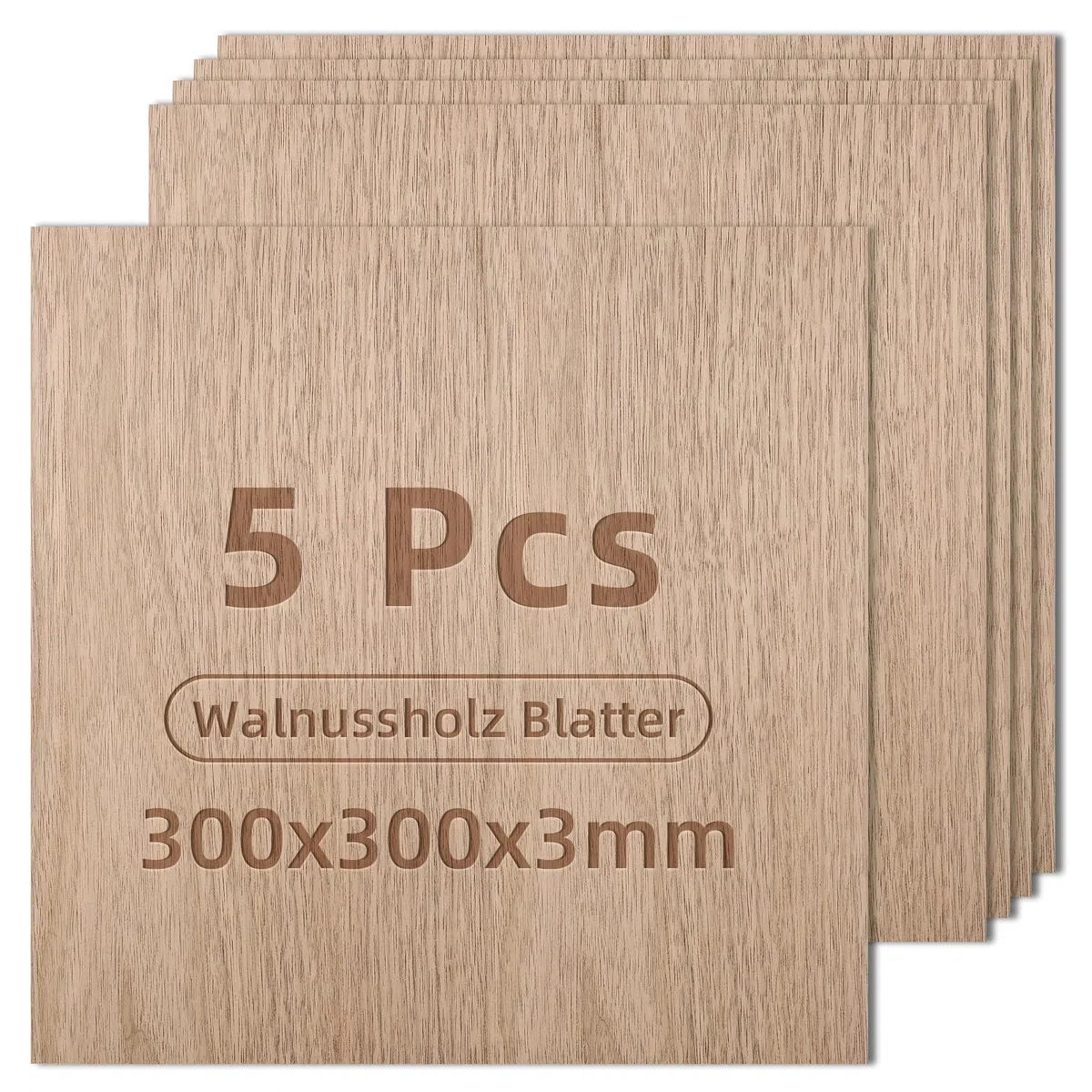 5PCS Hojas de Contrachapado de Nogal, 300x300x3mm Tableros de Contrachapado DIY, Hojas de Tablero Duro para Manualidades, Grabado en Madera, Proyectos Láser, Modelismo, Pinturas