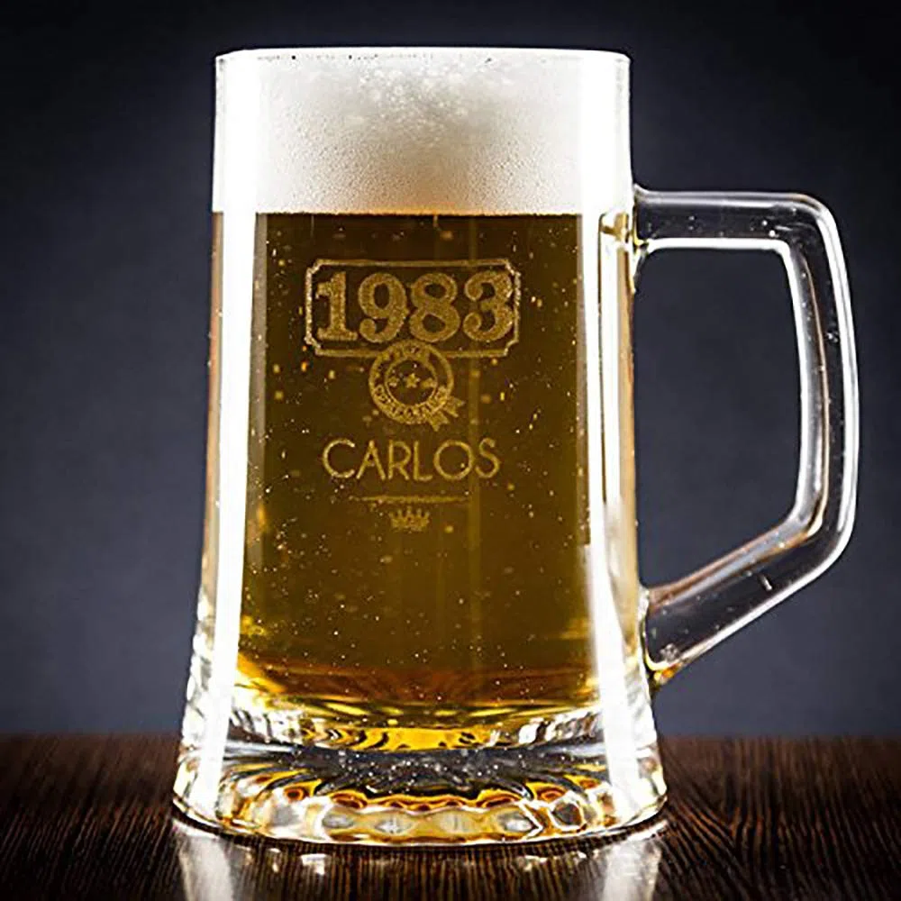 CALLEDELREGALO – Jarra de Cerveza Personalizada con Nombre y Año de Nacimiento | Jarra de Cristal 510 ml Grabada | Incluye Estuche de Regalo | Regalo Original para Padre, Amigo, Hermano o Novio