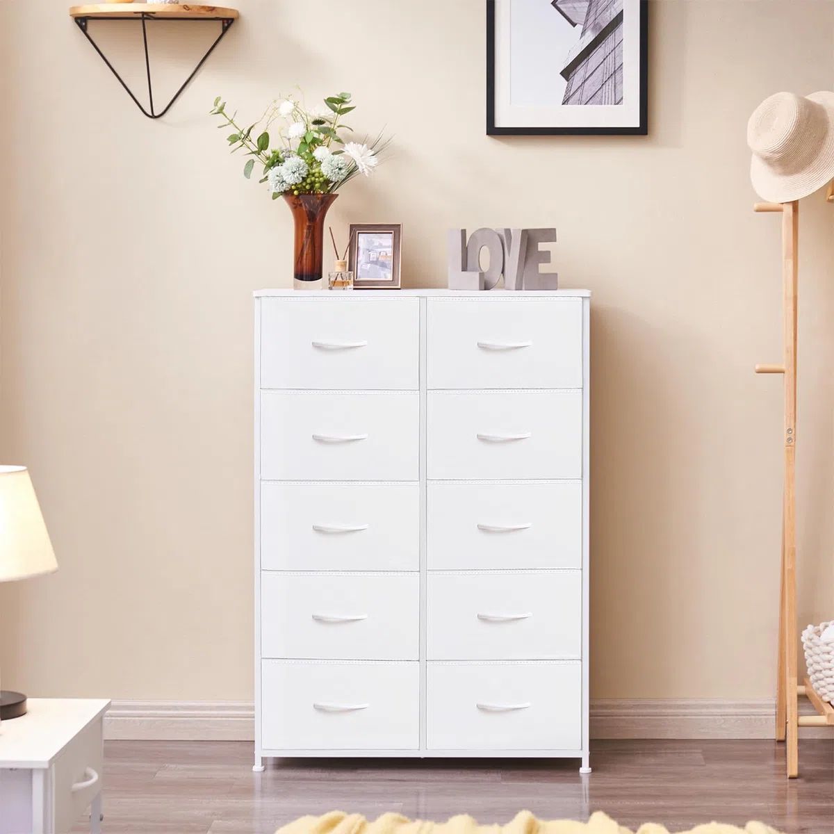 Somdot Comoda con Cajones de Tela, Cajonera Dormitorio, Armario para Salón, Estudio y Habitación Infantil, Gavetero, 30 Profundidad x 80 Ancho x 114,5 Alto (10 Cajones), Blanca