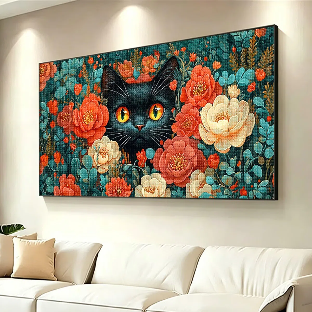 Diamond Painting Adultos Flor Pintura Diamante, Gato Diamond Painting 5D Completo, DIY Cuadrado Cristal Bordado Punto de Cruz Cuadros de Diamantes para Decoracion Hogar, Regalo Mujer 180x90cm 0J-116